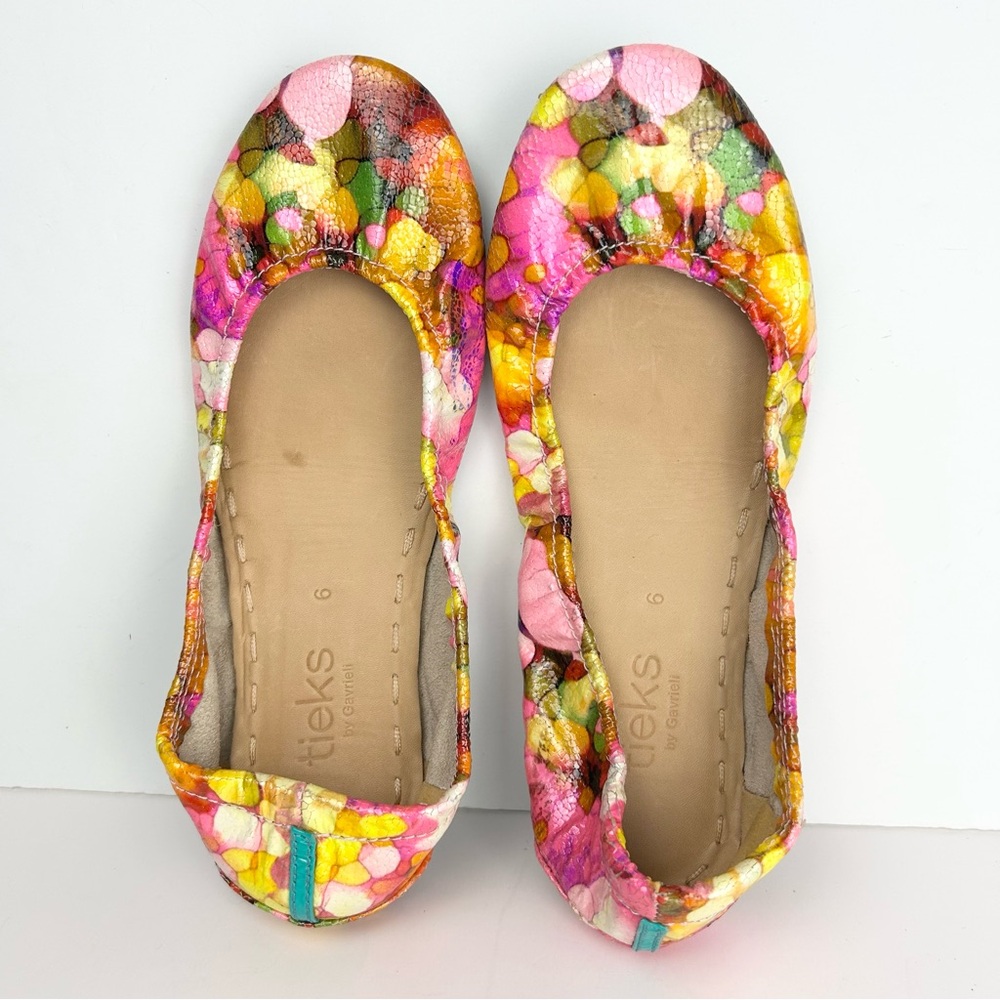 Tieks Aquarella Watercolor Pink Yellow Green Red Orange Patent Leather Flats